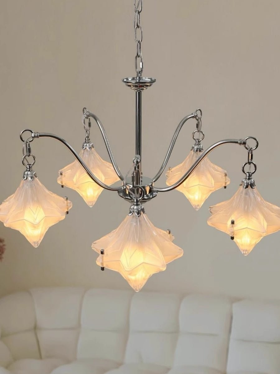 Art Deco Astris Star Chandelier - Frosted Glass Deco Fixture for Dining Room T433