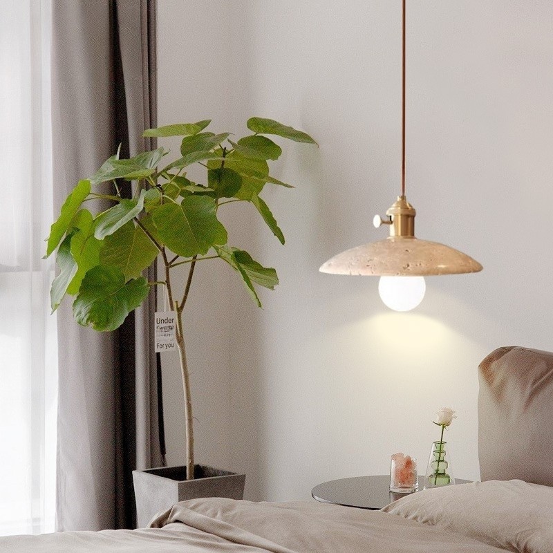 Modern Travertine Pendant Lamp – Antique Copper Fixture S279