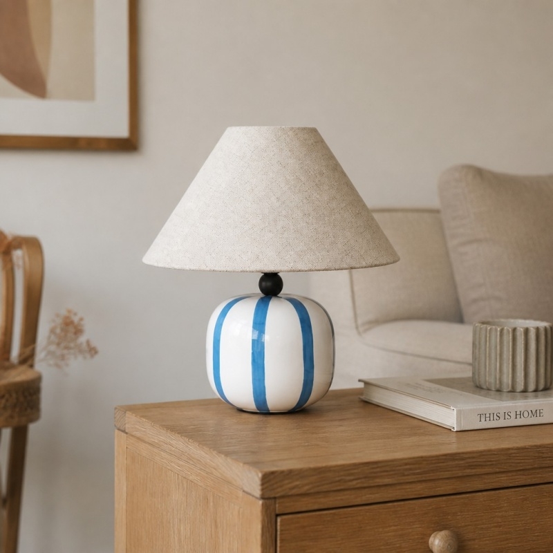 Ceruna Ceramic Table Lamp with Fabric Lampshade - Modern Minimalist Fixture for Reading or Lounge Areas T2281