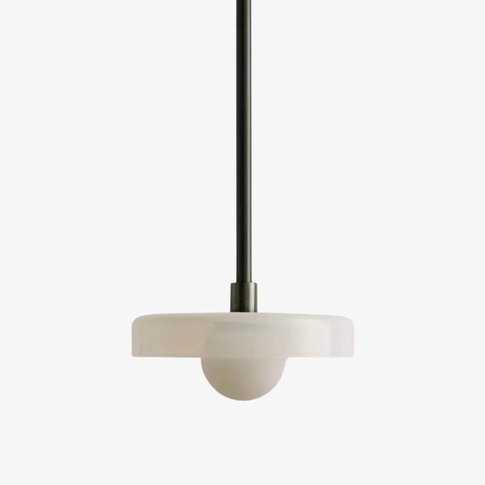 Kalo Modern Pendant Light - Sleek Metal Rod and Disc Orb Glass Design T1058