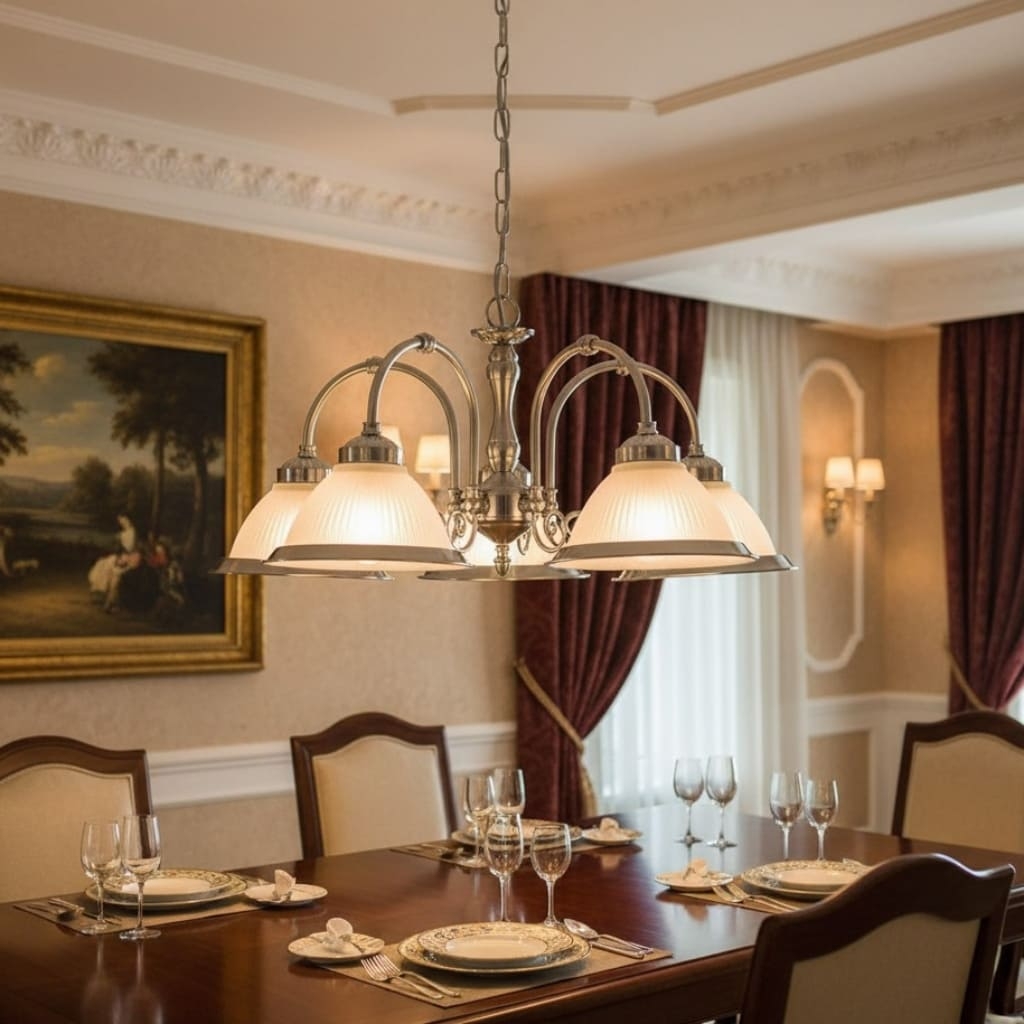 TF Vintora Ribbed Glass Pendant Light - Elegant Metal Trim for Kitchens, Dining Areas and Hallways T1022