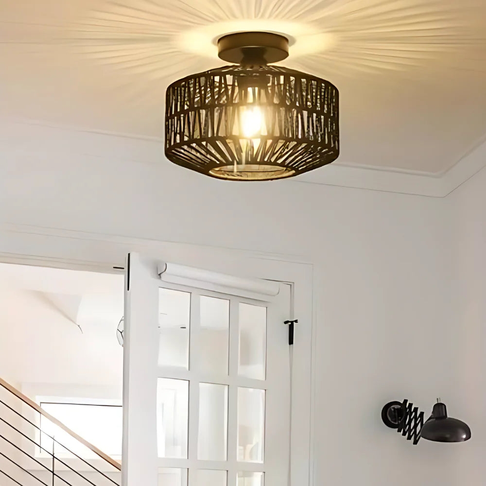Woven Lantern Boho Radiance Rattan Ceiling Light T2070