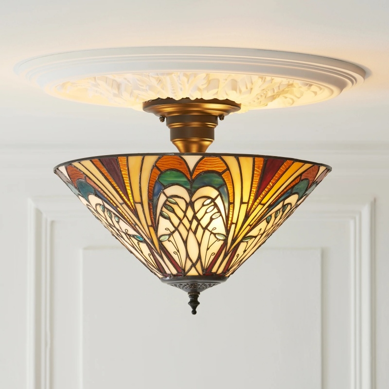 TF Hector Ceiling Light - Handcrafted Stained Glass Design Semi‑Flush or Pendant Fixture for Home T1018