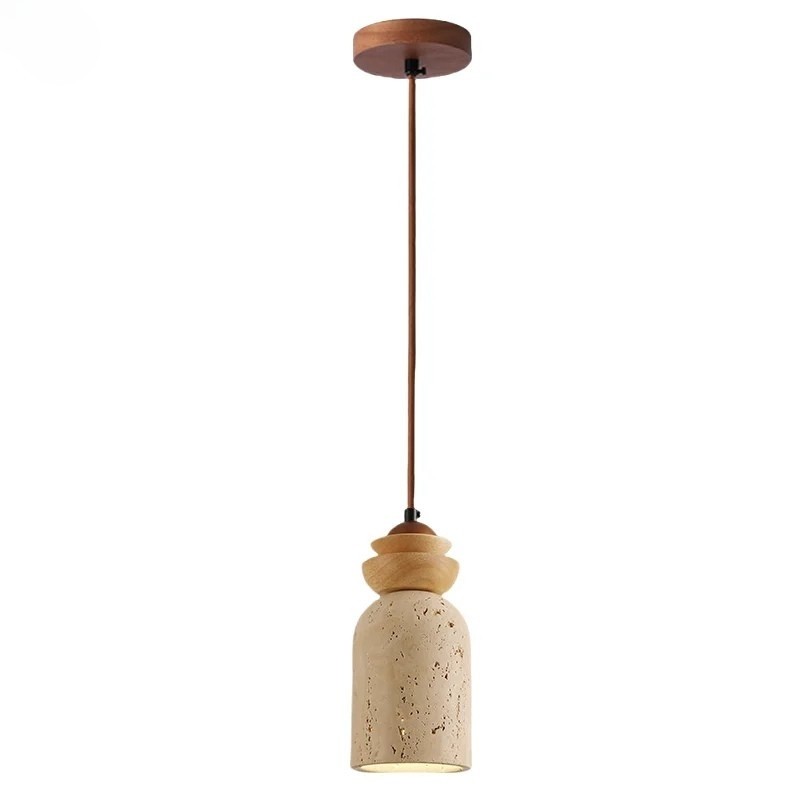 Wabi-Sabi Travertine Pendant Light with Wood for Living Room S274