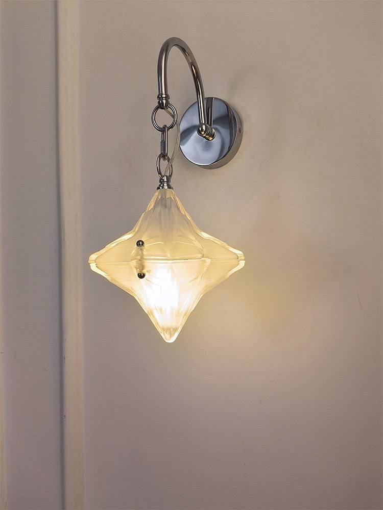 Art Deco Star Wall Sconce - Frosted Glass Light for Hallway - Astris Selene T439