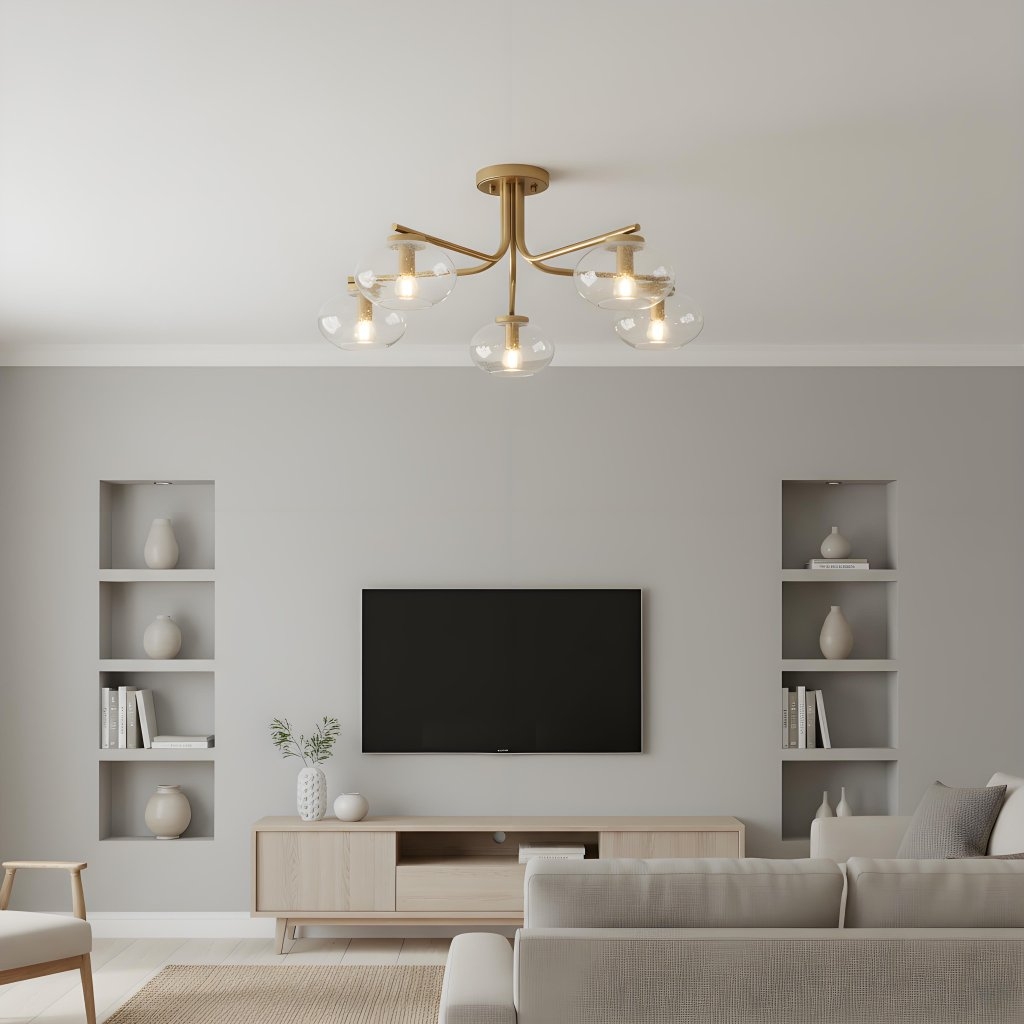 Bublaris Bubble-Glass Semi-Flush Ceiling Light - Curved Brass Arms for Living Room or Hallway T959