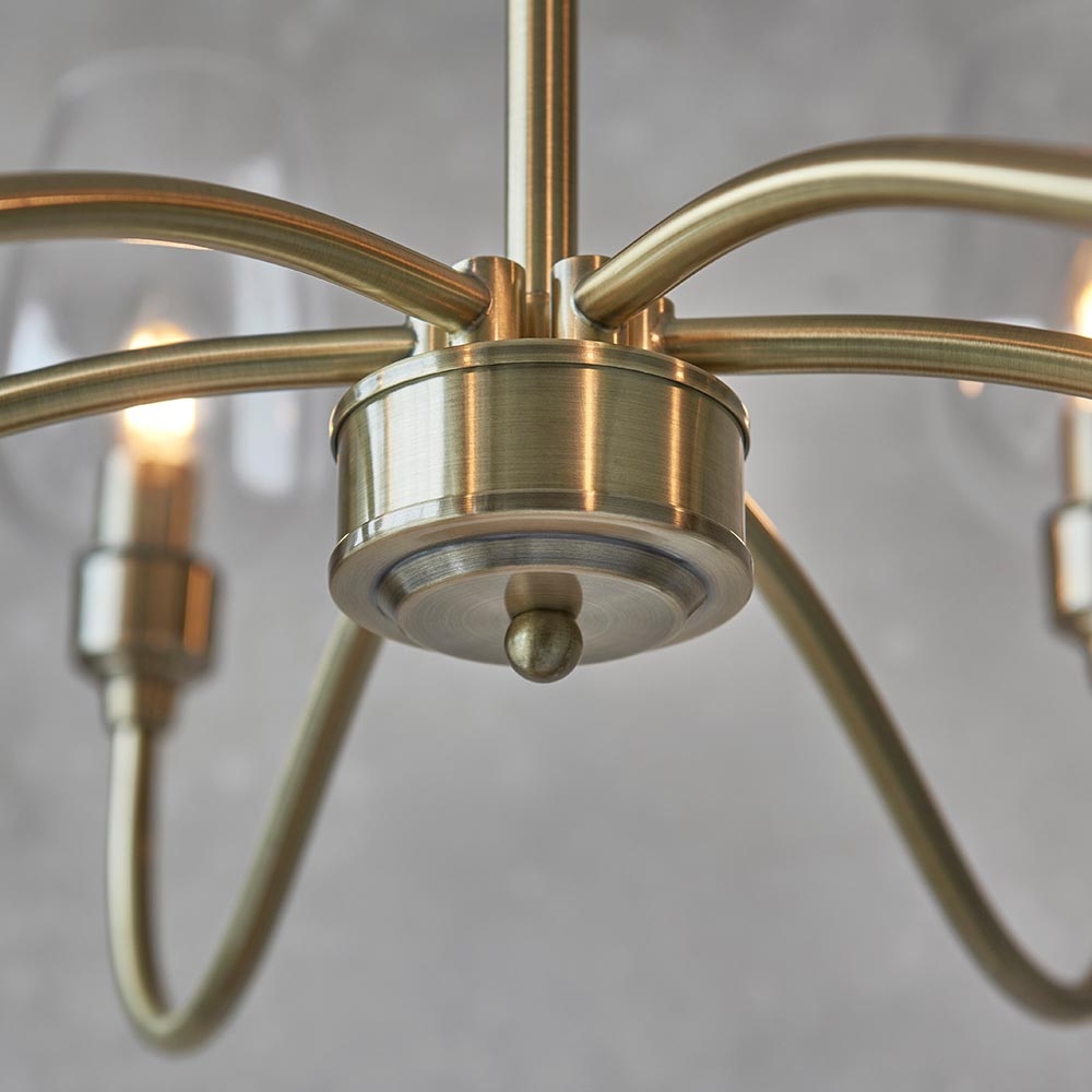 Clarione Art Deco 6-Light Linear Chandelier with Blown Glass Shades for Kitchen T930