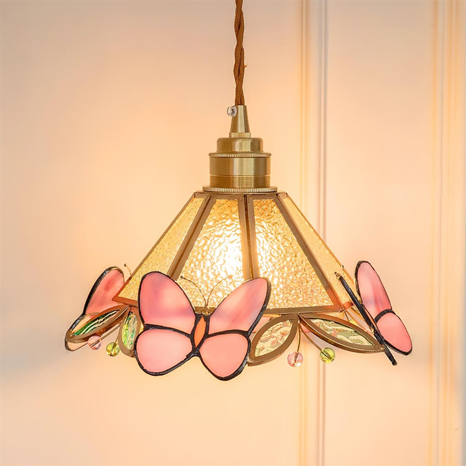French Retro Glass Pink Butterfly Pendant Lamp M117