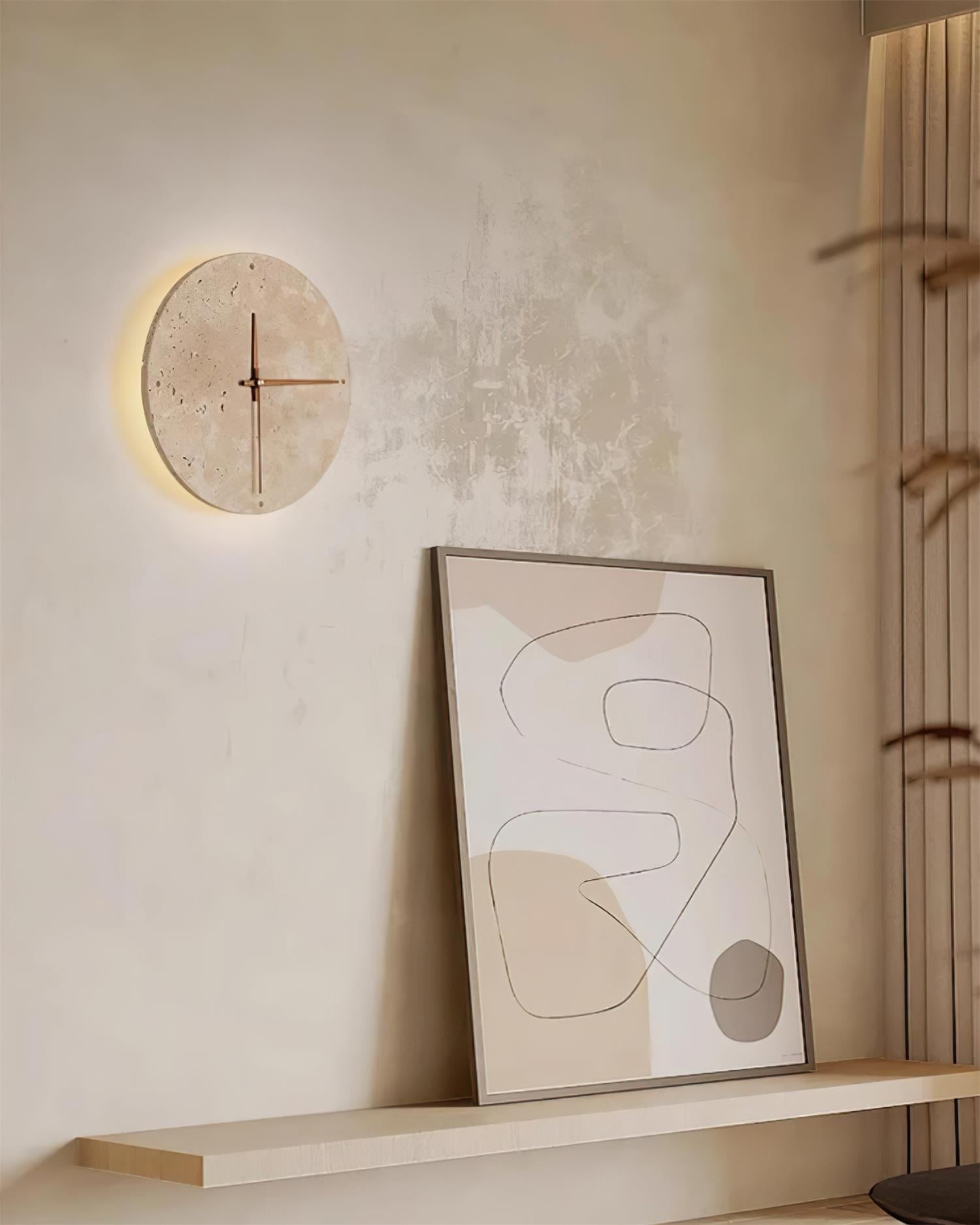 Round Stone Clock Wall Light - Wabi Sabi Lamp for Bedroom P079