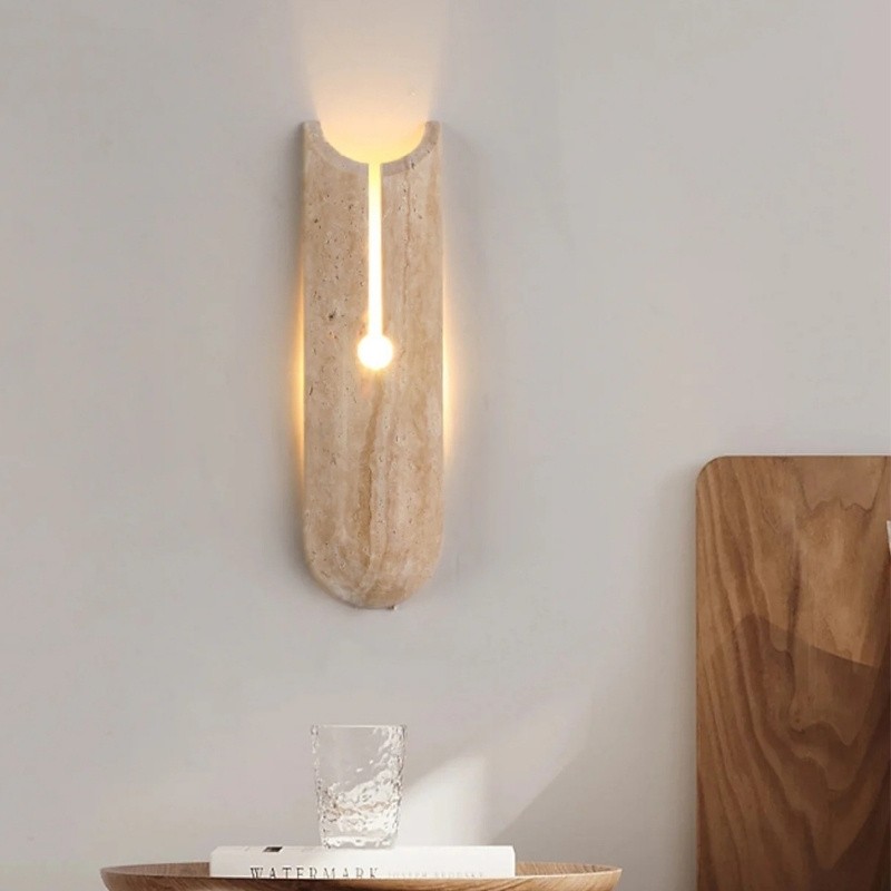 Cylindrical Y-Shaped Travertine Wall Lamp - Warm LED Light for Modern Homes S321