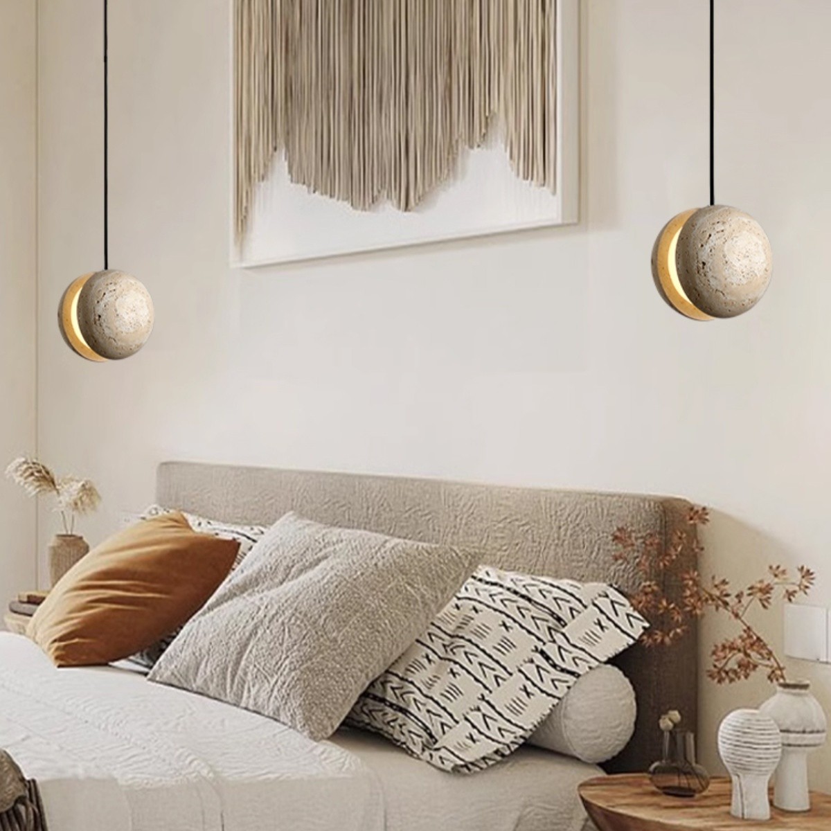 Contemporary Sandwich Shape Travertine Pendant Light S259