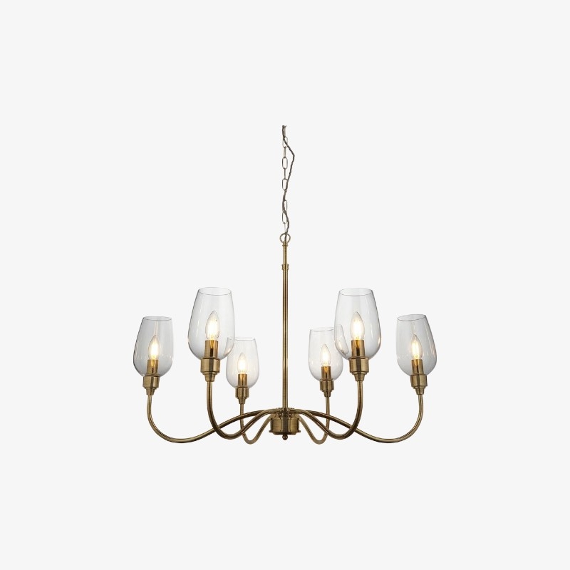 Clarione Art Deco 6-Light Linear Chandelier with Blown Glass Shades for Kitchen T930