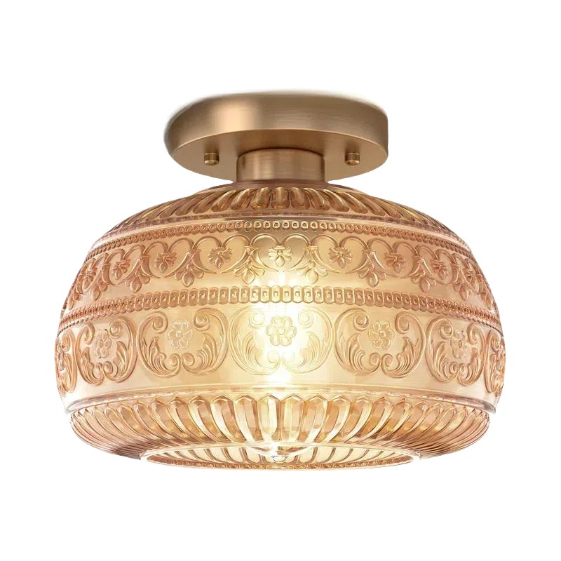 Flora Engraved Pattern Glass Semi Flush Mount Ceiling Light G25