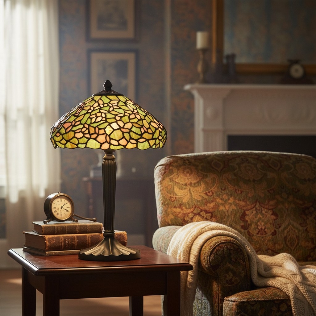 TF Sorenia Table Lamp - Warm Stained-Glass Floral Art-style Lamp for Living Room or Bedroom T893
