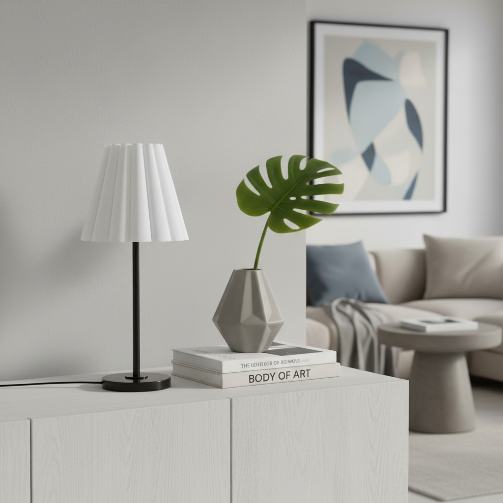 Ruffmeto Transitional Slim Table Lamp - Sculptural Shade Lighting for Living Room or Bedroom T672
