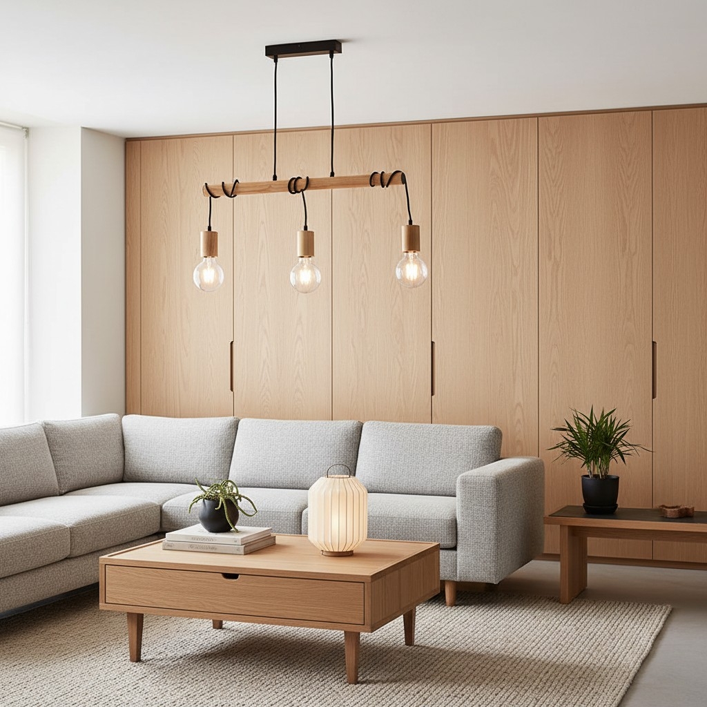Virell Adjustable Linear Ceiling Light - 3‑Bulb Wooden and Metal Design for Kitchen Island or Office T870
