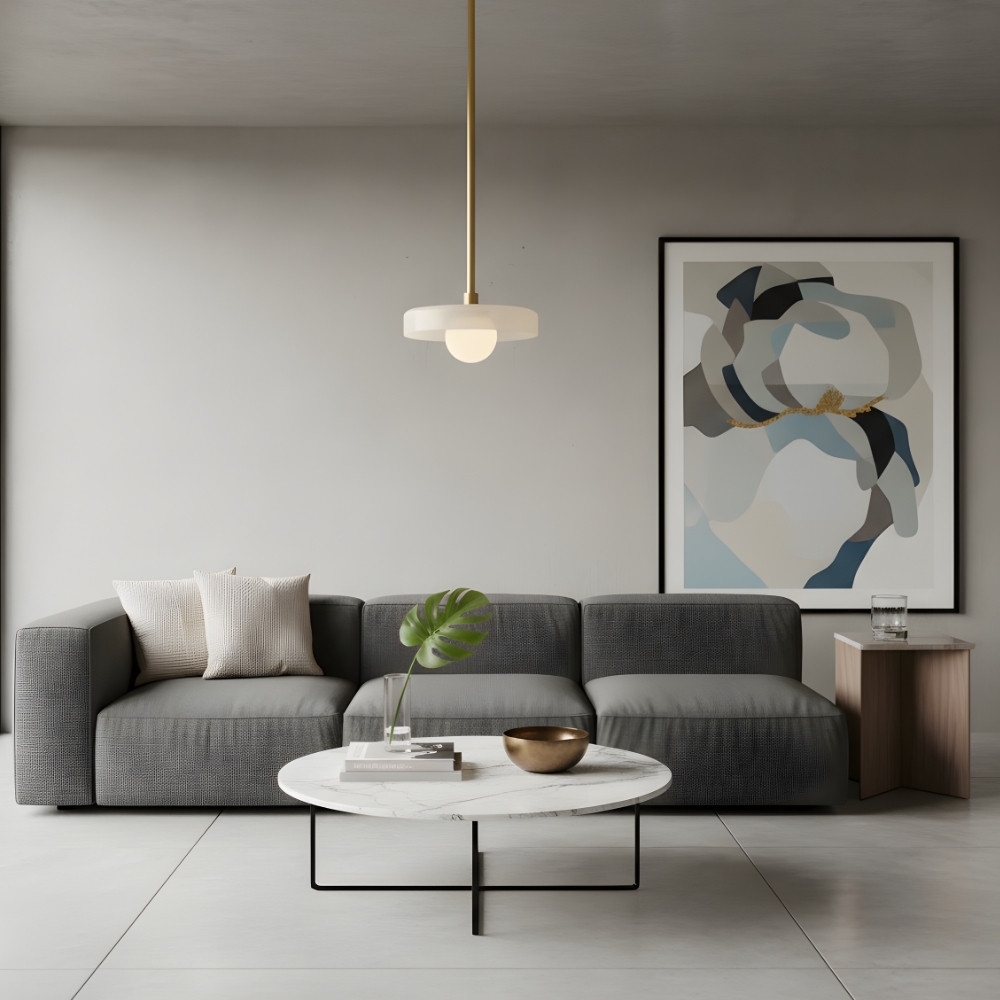 Kalo Modern Pendant Light - Sleek Metal Rod and Disc Orb Glass Design T1058