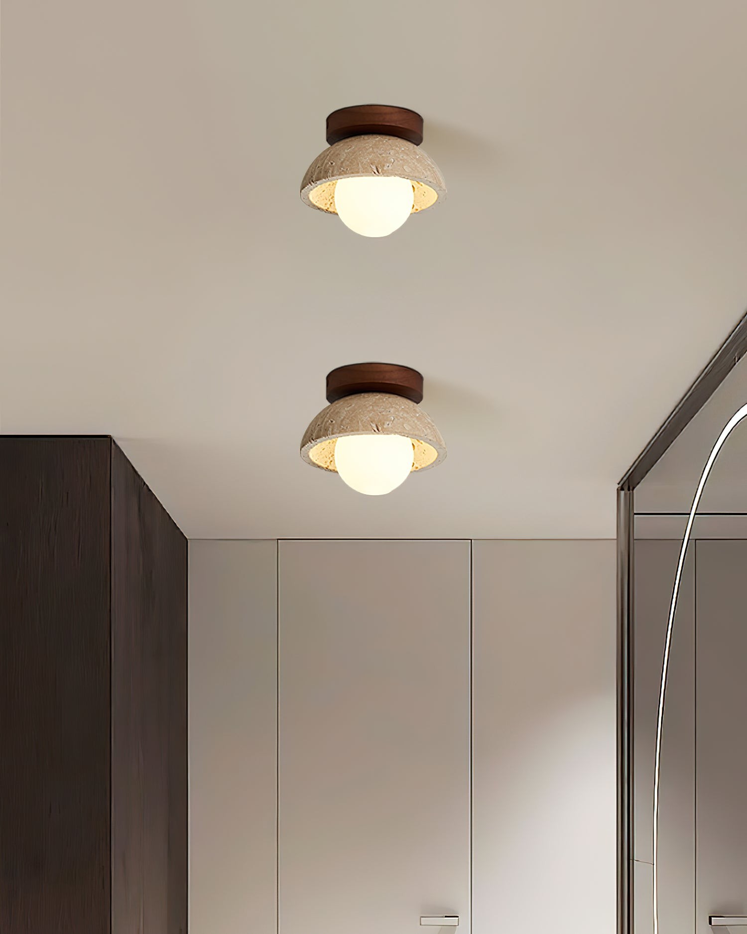Natural Travertine Bowl Ceiling Light - Vintage for Bathroom M119