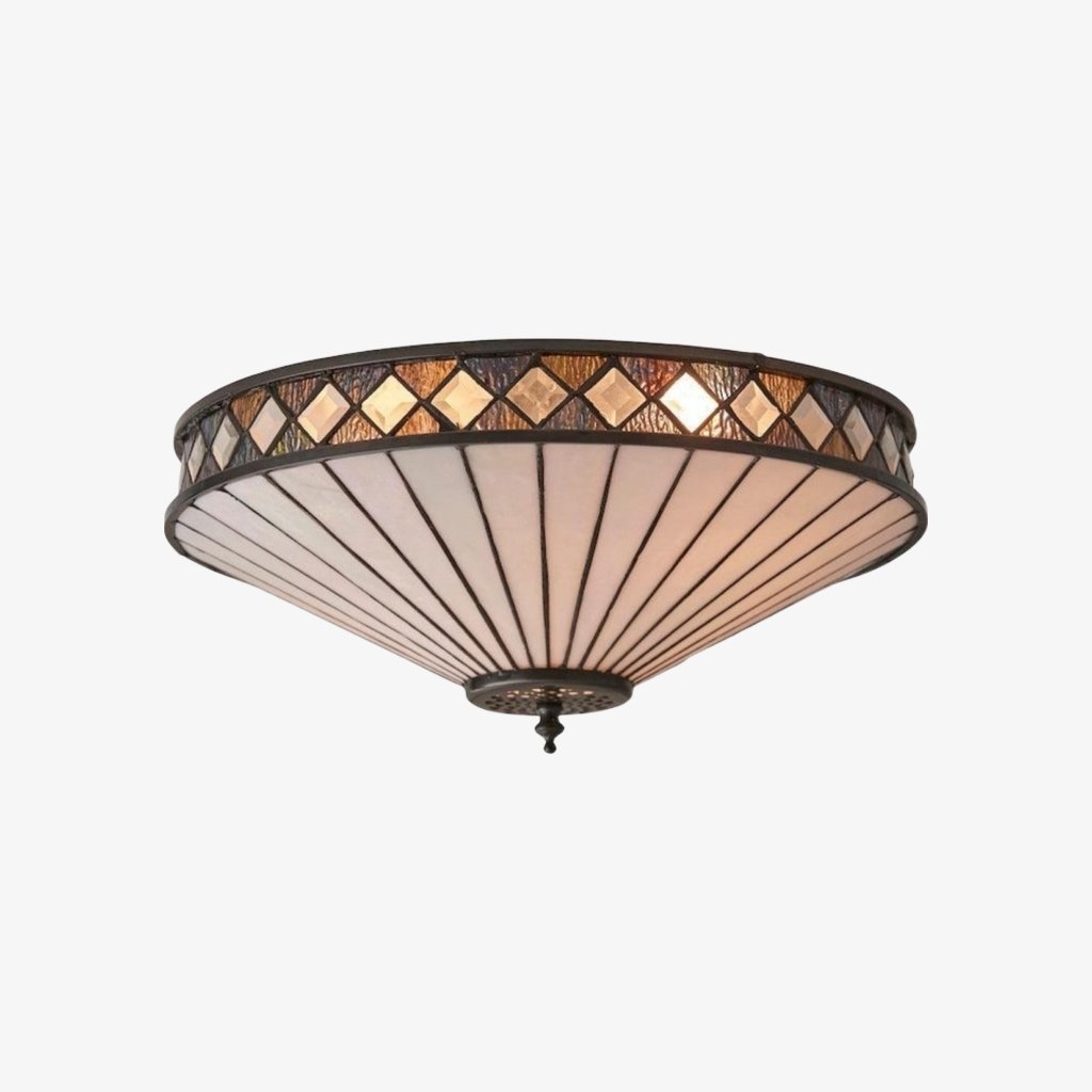 TF Fargo Geometric Flush Mount Light - Handcrafted Art Deco Stained Glass Lamp for Entryway T1010