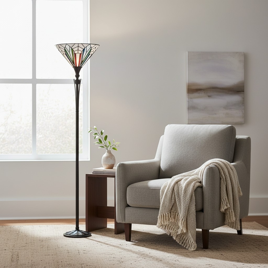 TF Astoria Tiffany Style Uplighter Lamp - Textured Glass Shade for Home and Office Ambience T1051