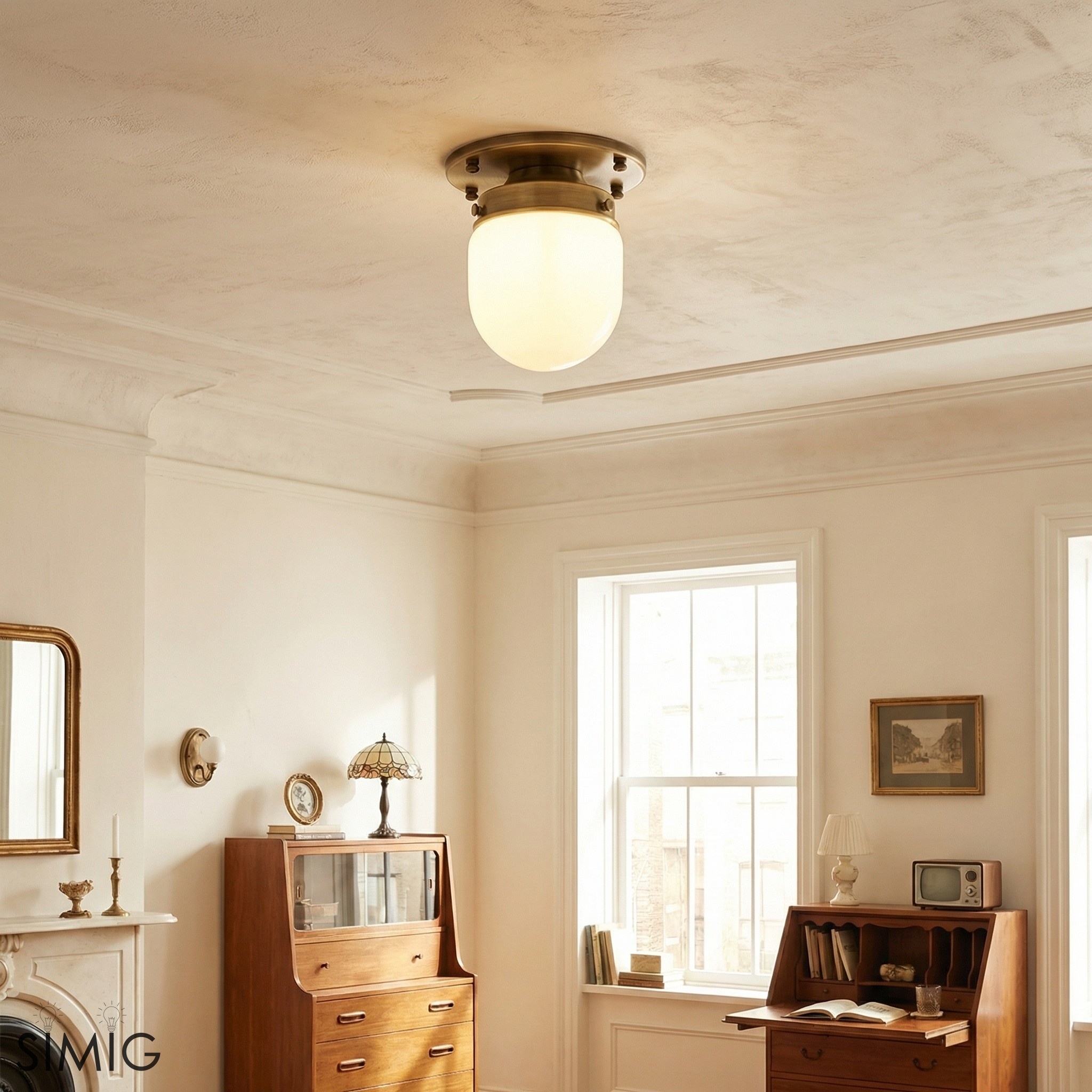 Opal Globe Ceiling and Wall Flush Mount - Art Deco Light for Corridor T300