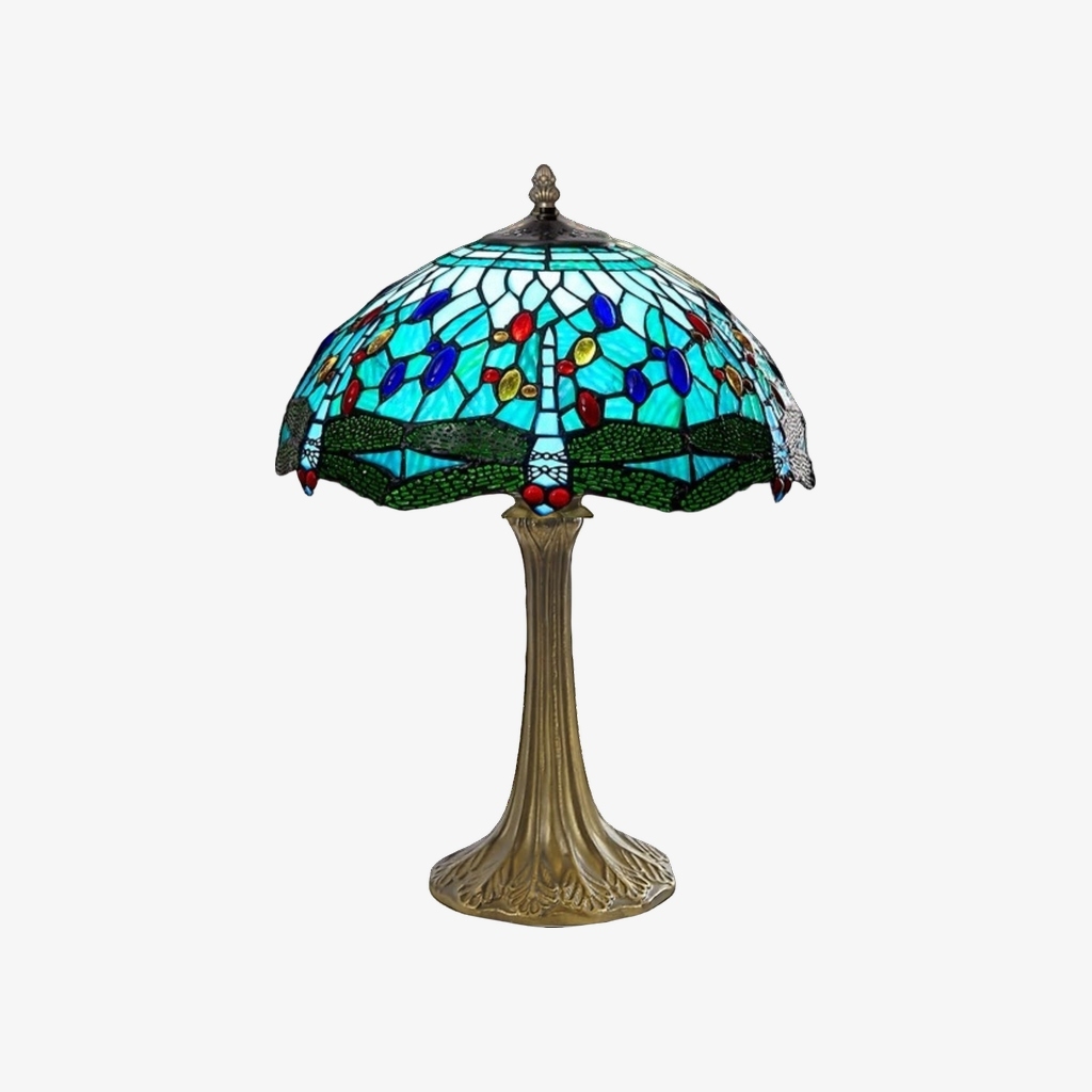 TF Dragonfly Table Lamp - Vintage Stained Glass for Living Room & Bedroom T945