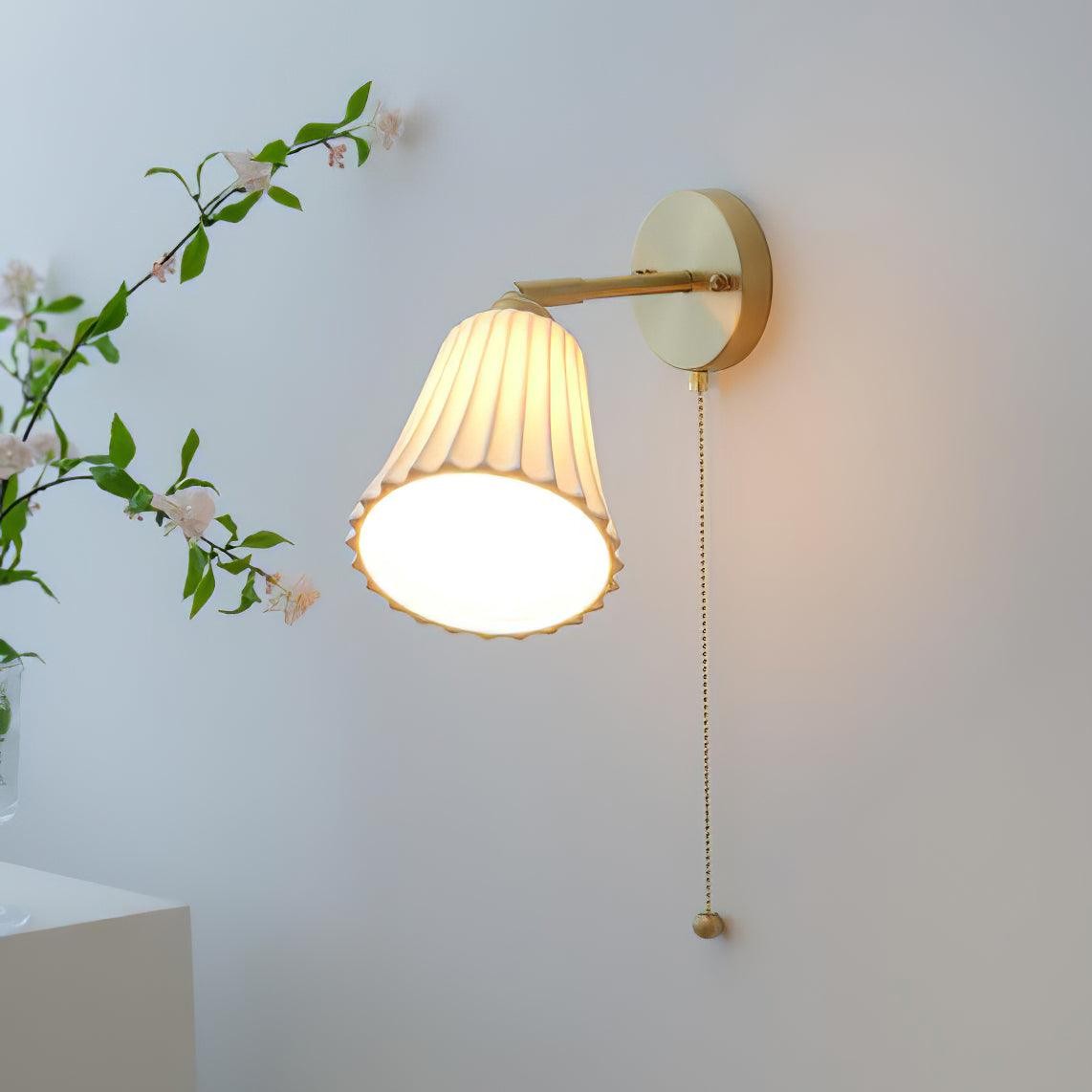 Modern Pull Cord Metal Ceramics Indoor Wall Lamp for Bedroom M401