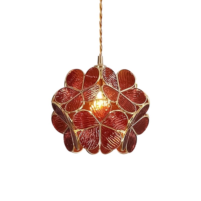 Nordic Brass Flower Petal Glass Pendant Light S10