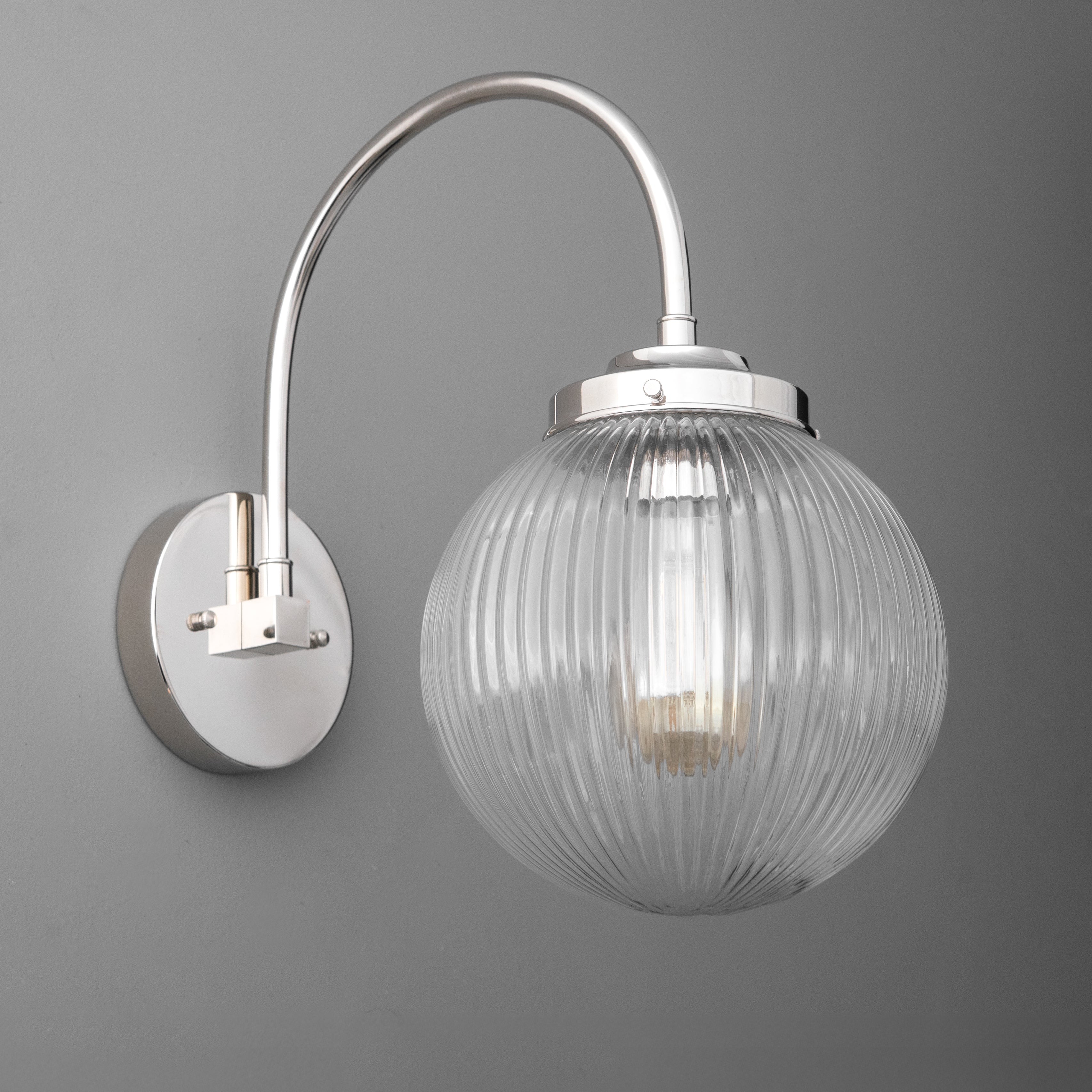Glorica Glass Aged Brass Wall Sconce - Ribbed Glass Shade Industrial Style Lighting T410
