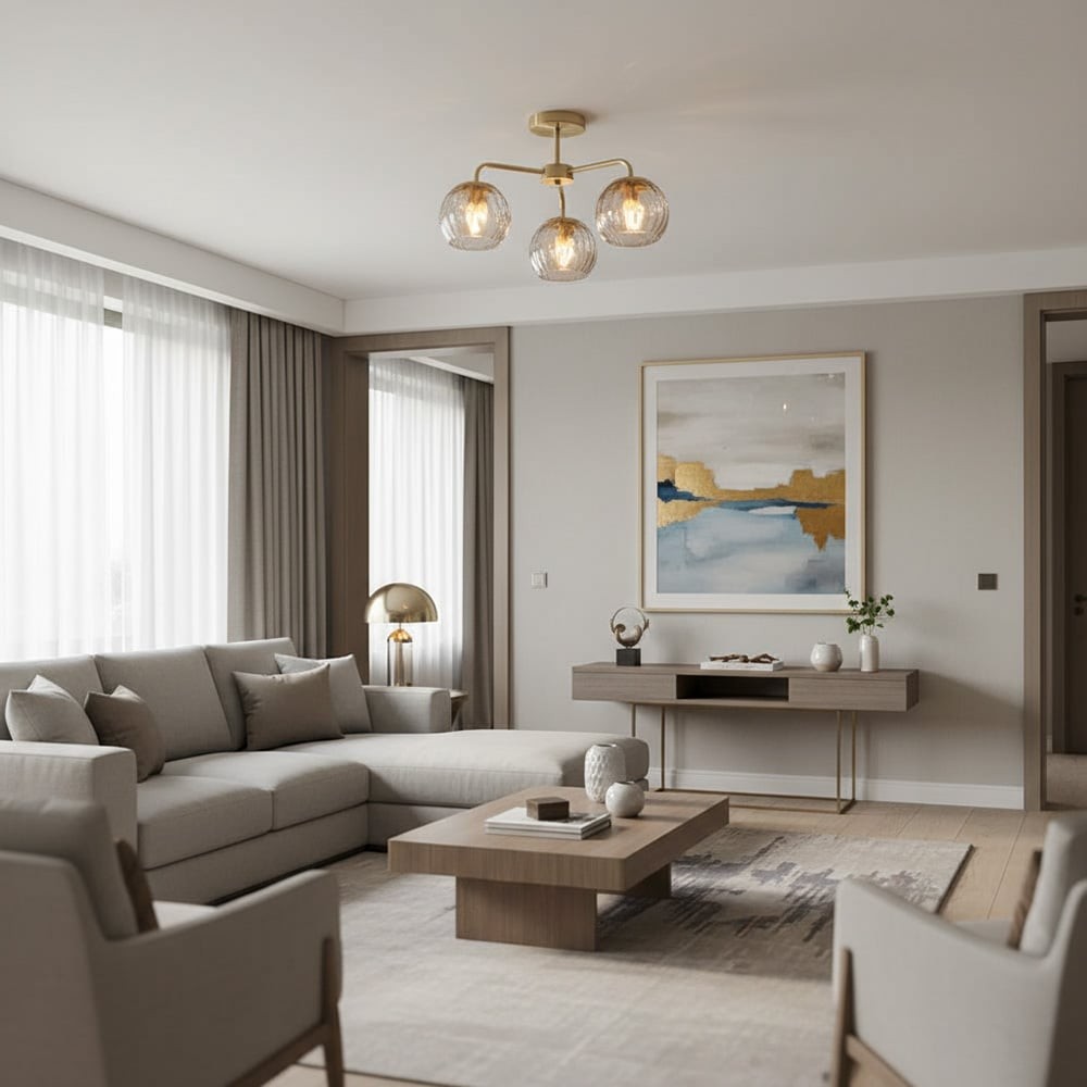 Elegant Brass Finish 3-Light Ceiling Lamp - Globe Semi Flush Light T460
