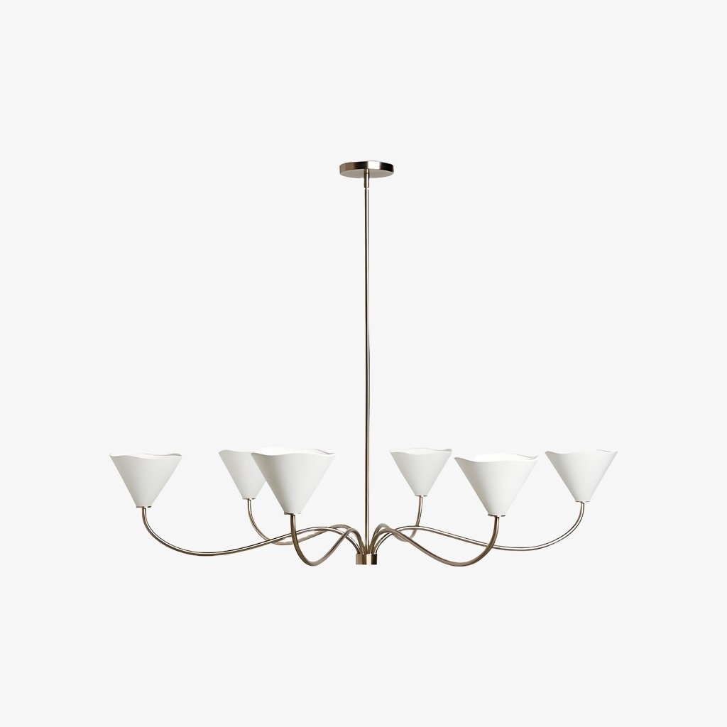 Kysara Linear Chandelier - Curved Lamp Arms and Fabric Shades are Suitable for Living Rooms or Dining Rooms T706