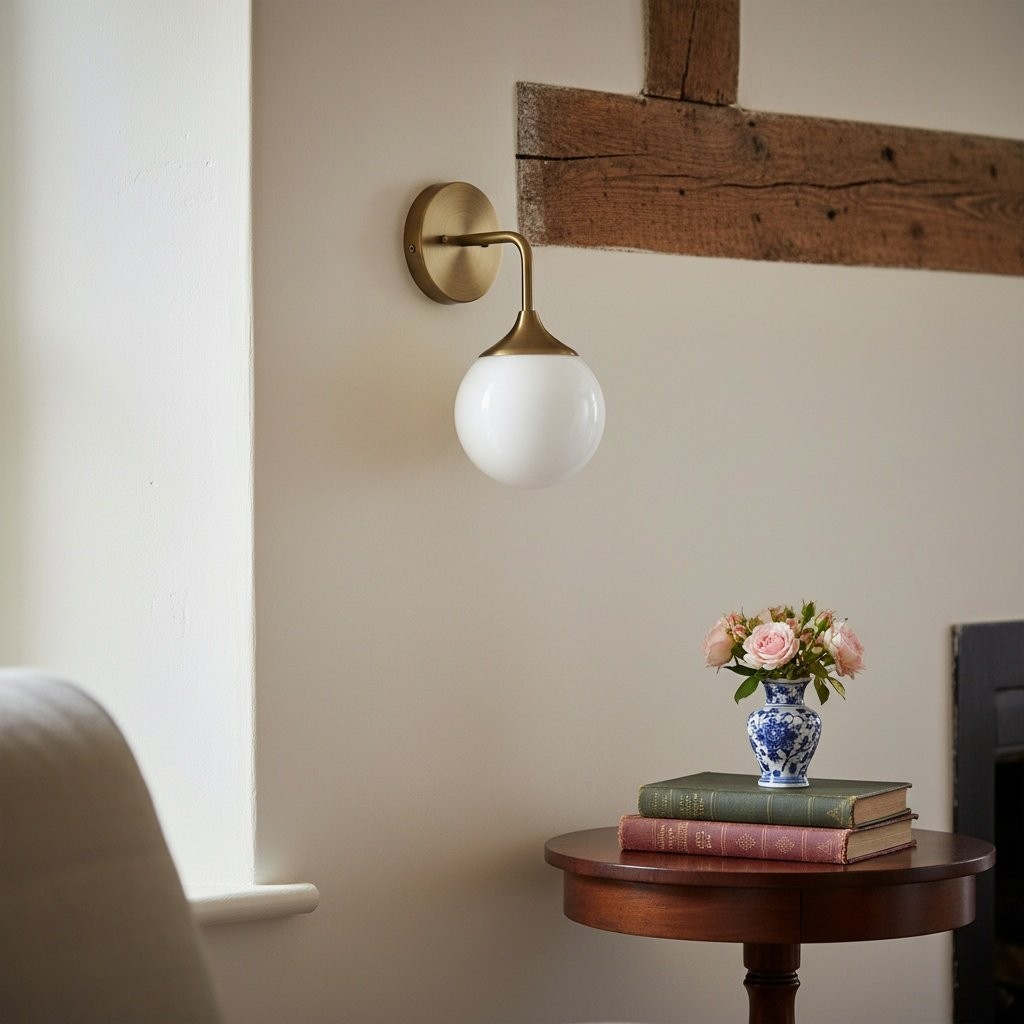 Glorica Glass Wall Sconce - Frosted Globe Light with Brass Fixture T395