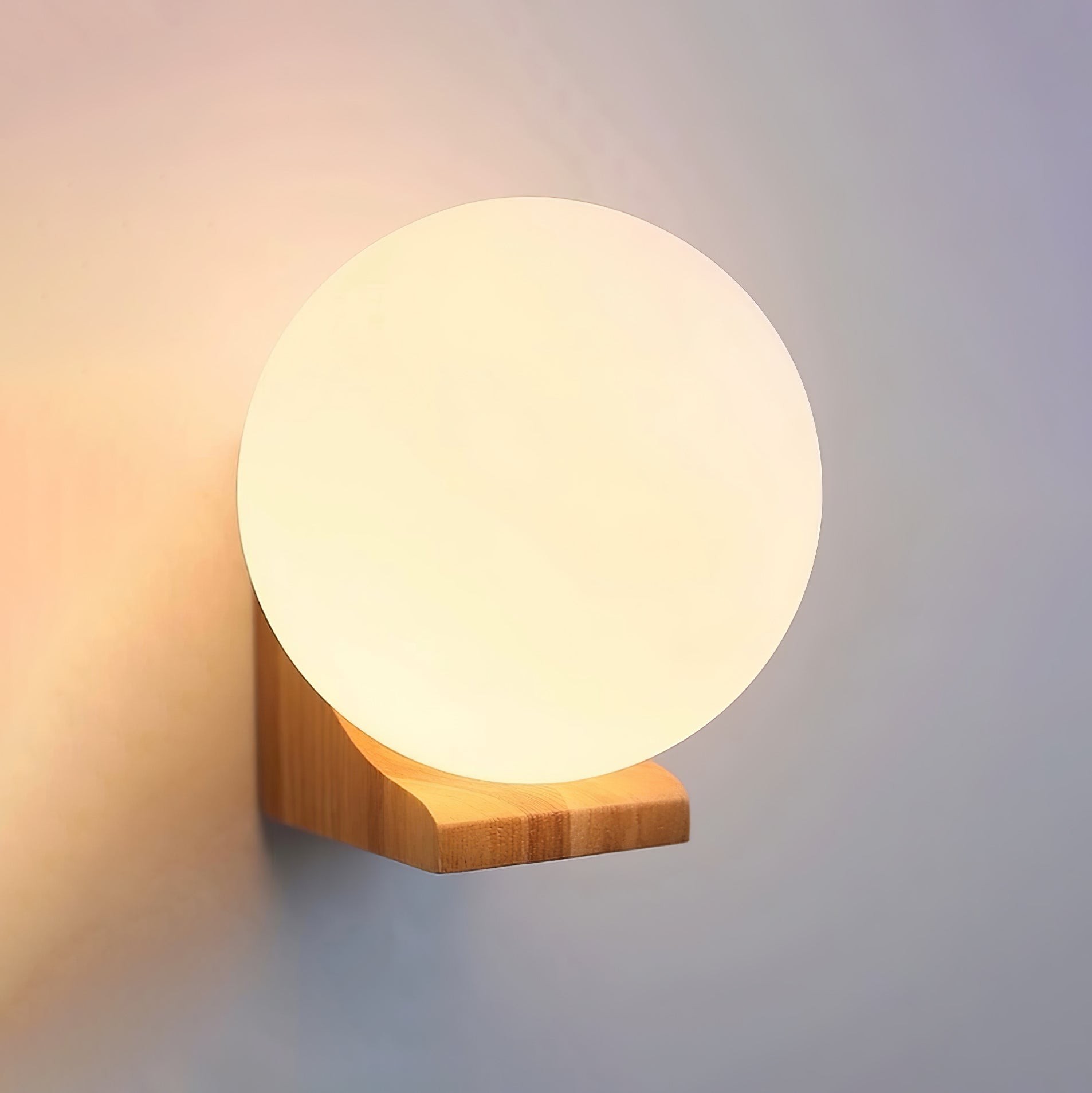 Minimalist Wooden Geometric Bracket Glass Globe Wall Lamp M371