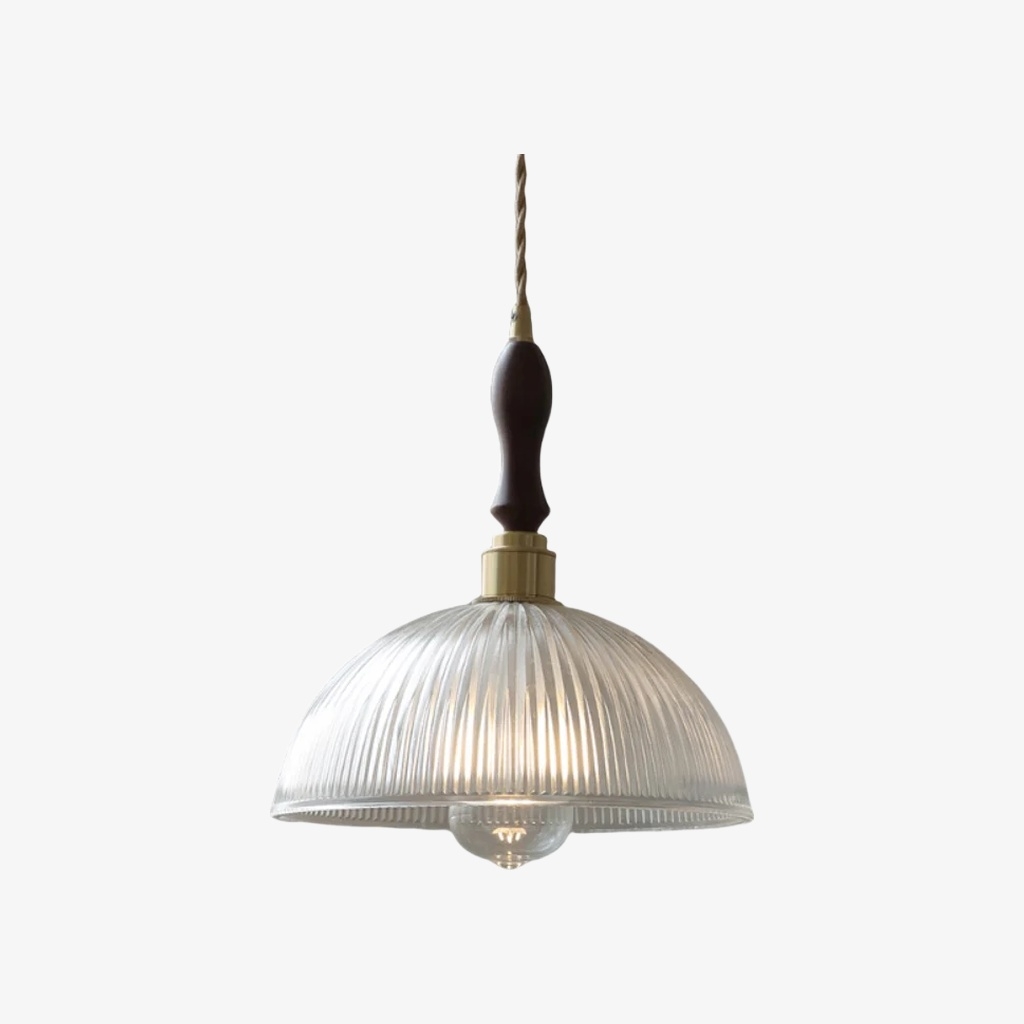 Ribilux Ribbed Pendant Light - Vintage Glass and Metal for Kitchen and Dining Room T1120