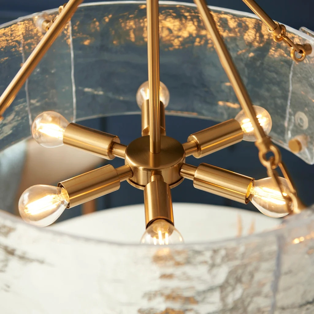 Panellux Decorative Pendant - Handcrafted Curved Glass Panels Brushed Brass Finish for Foyer T958