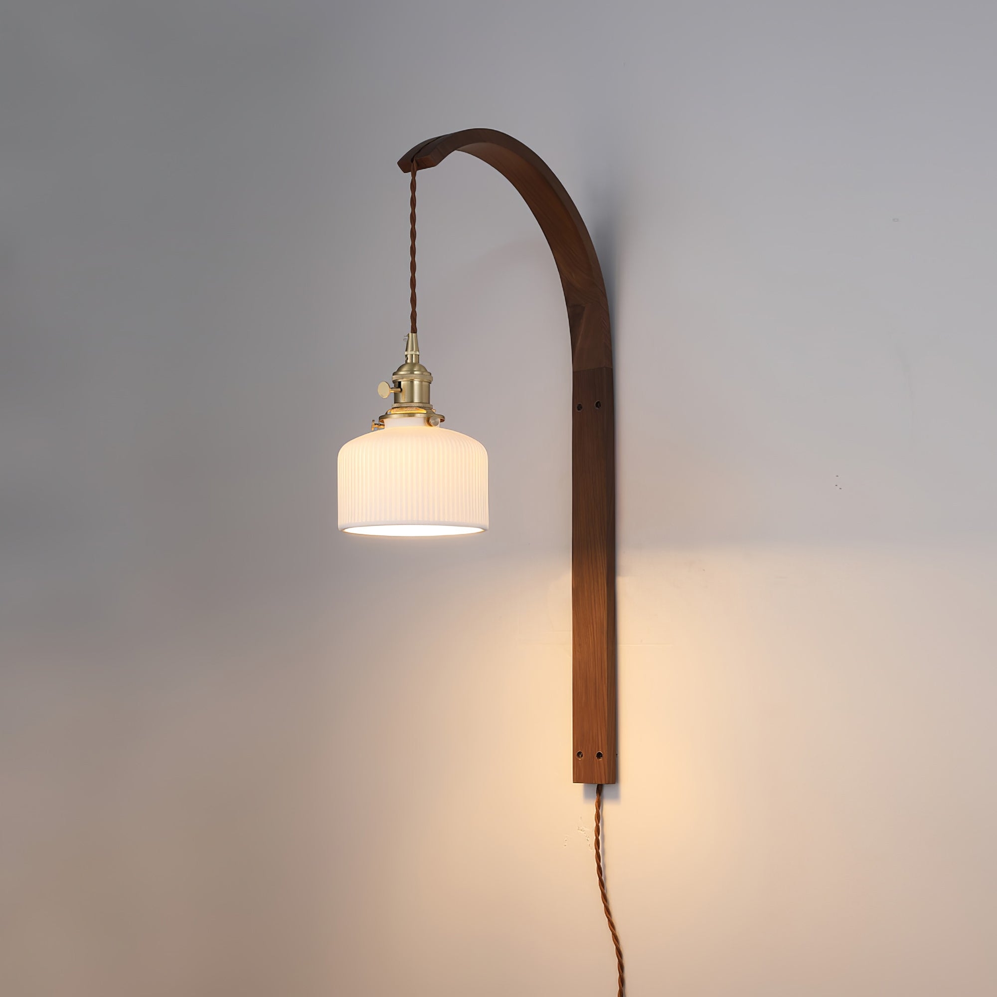 Curved Walnut Ceramic Plug-in Wall Light T1722
