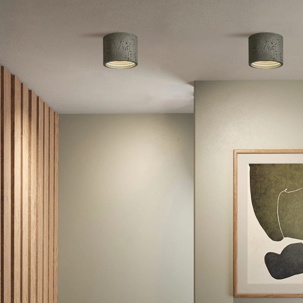 Cylindrical Ceiling Light - Modern Travertine Living Room M72