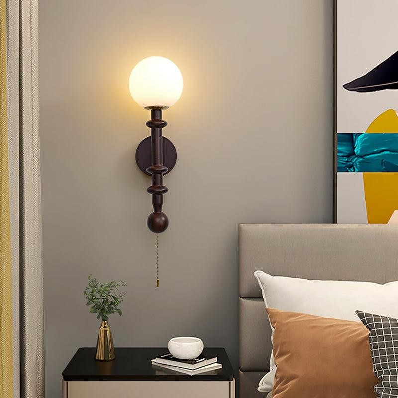 French Simple Vintage Bedside Wooden Glass Wall Lamp M322