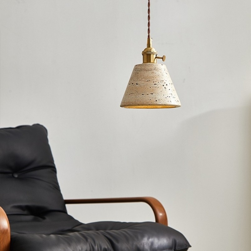 Contemporary Travertine Pendant Light with Brass Accents S285