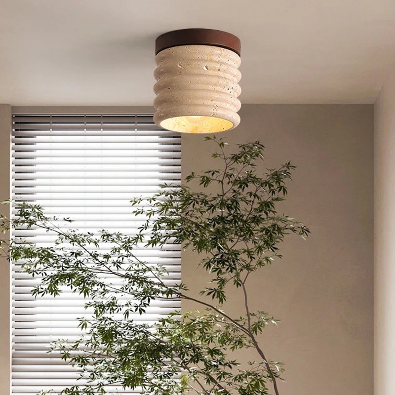 Medieval Wabi-Sabi Travertine Light – Cylinder Ceiling Lamp S293