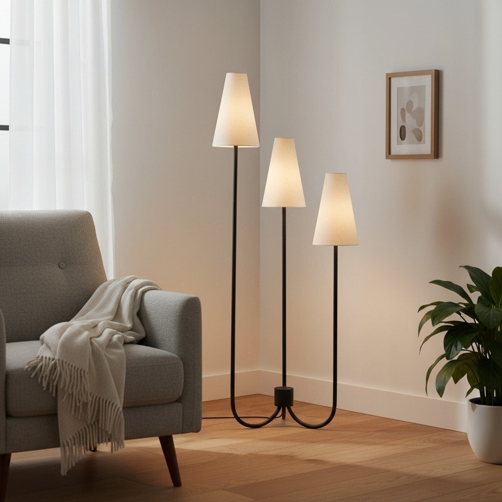 Cordove Three-Tapered Shade Floor Lamp - Modern minimalist Metal Fabric Light for Living Room T681