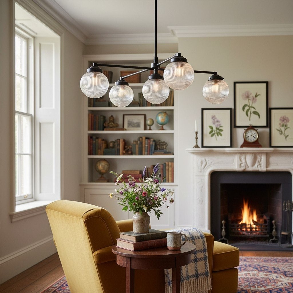 Glorica Glass Frosted Glass Globe Chandelier - Brass Modern Lighting for Living Room T379