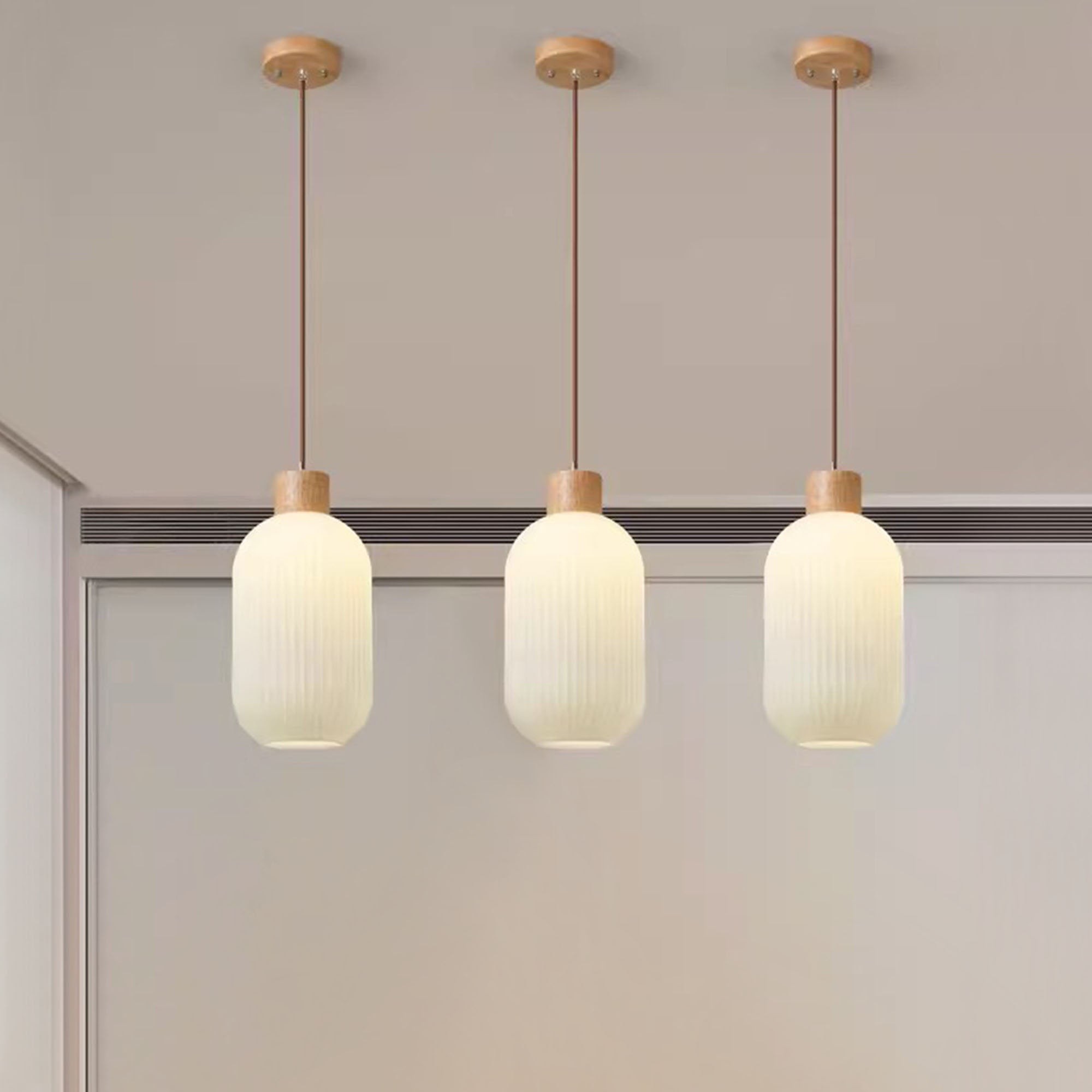 Nordic White Lantern-Like Glass Pendant Lamp M27