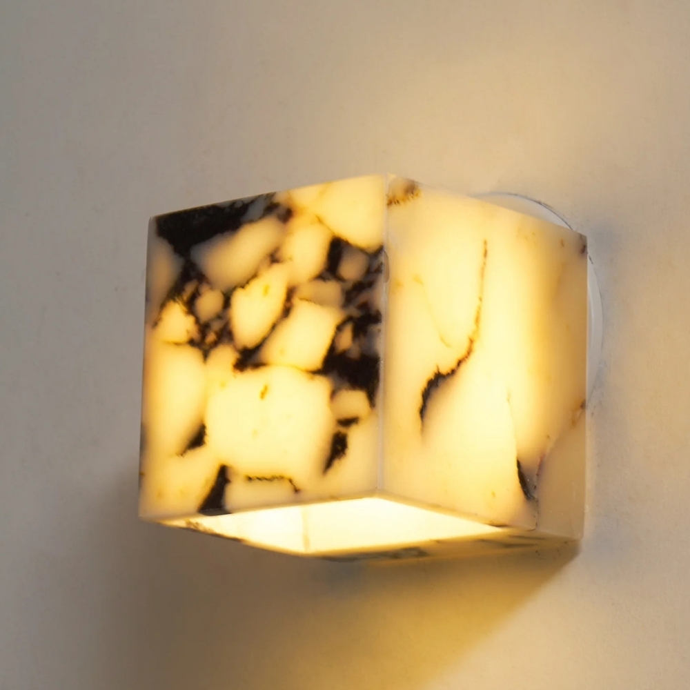 Alverra Modern Wall Sconce Geometric Stone Design - Ambient Wall Lighting for Living Space T1204
