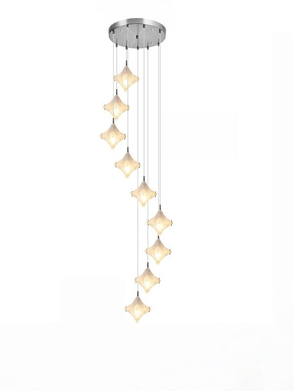 Art Deco Star Staircase Pendant Light - Frosted Glass Hanging Fixture - Astris Altair T437