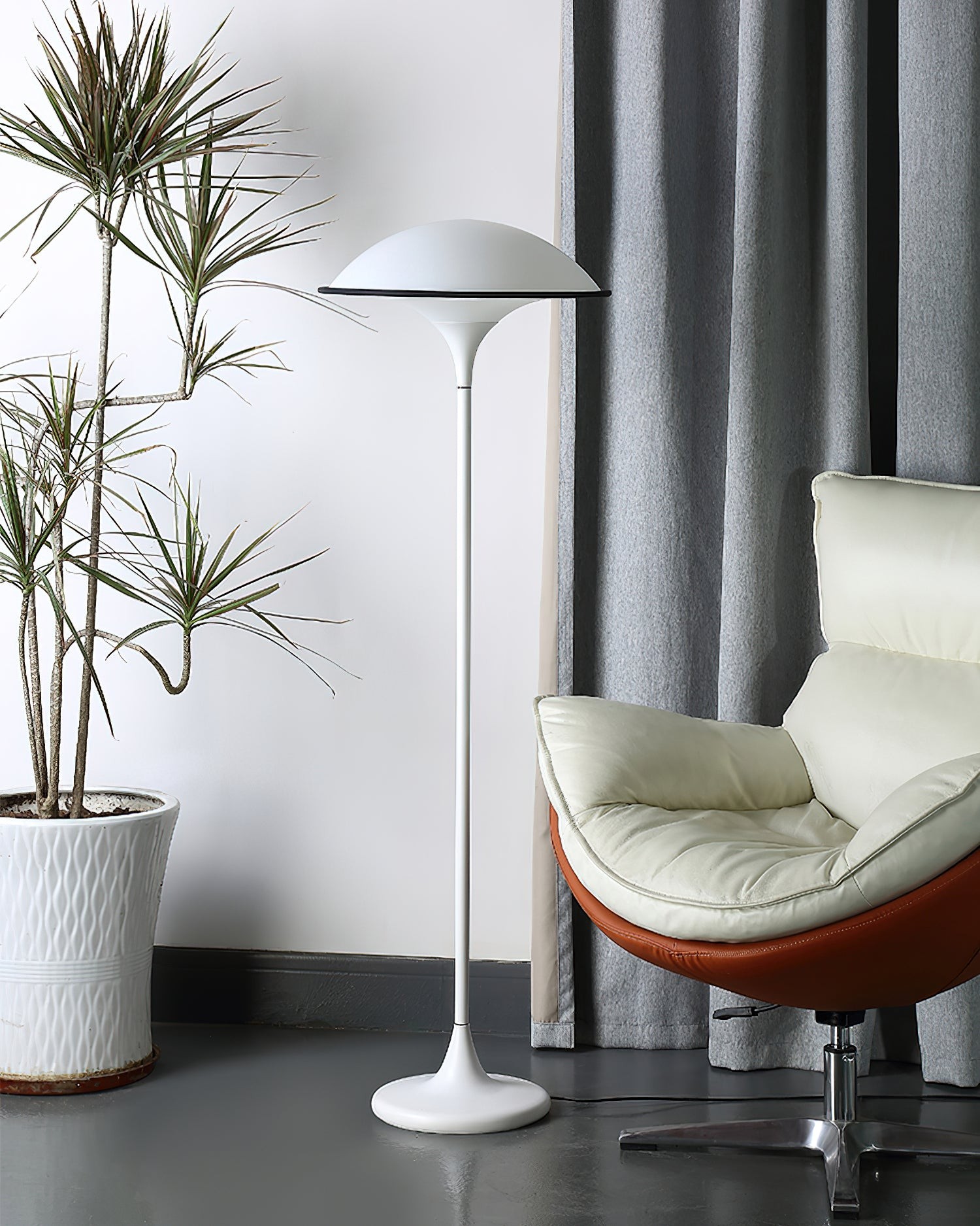 Danish Retro White Flying Saucer Floor Lamp M278