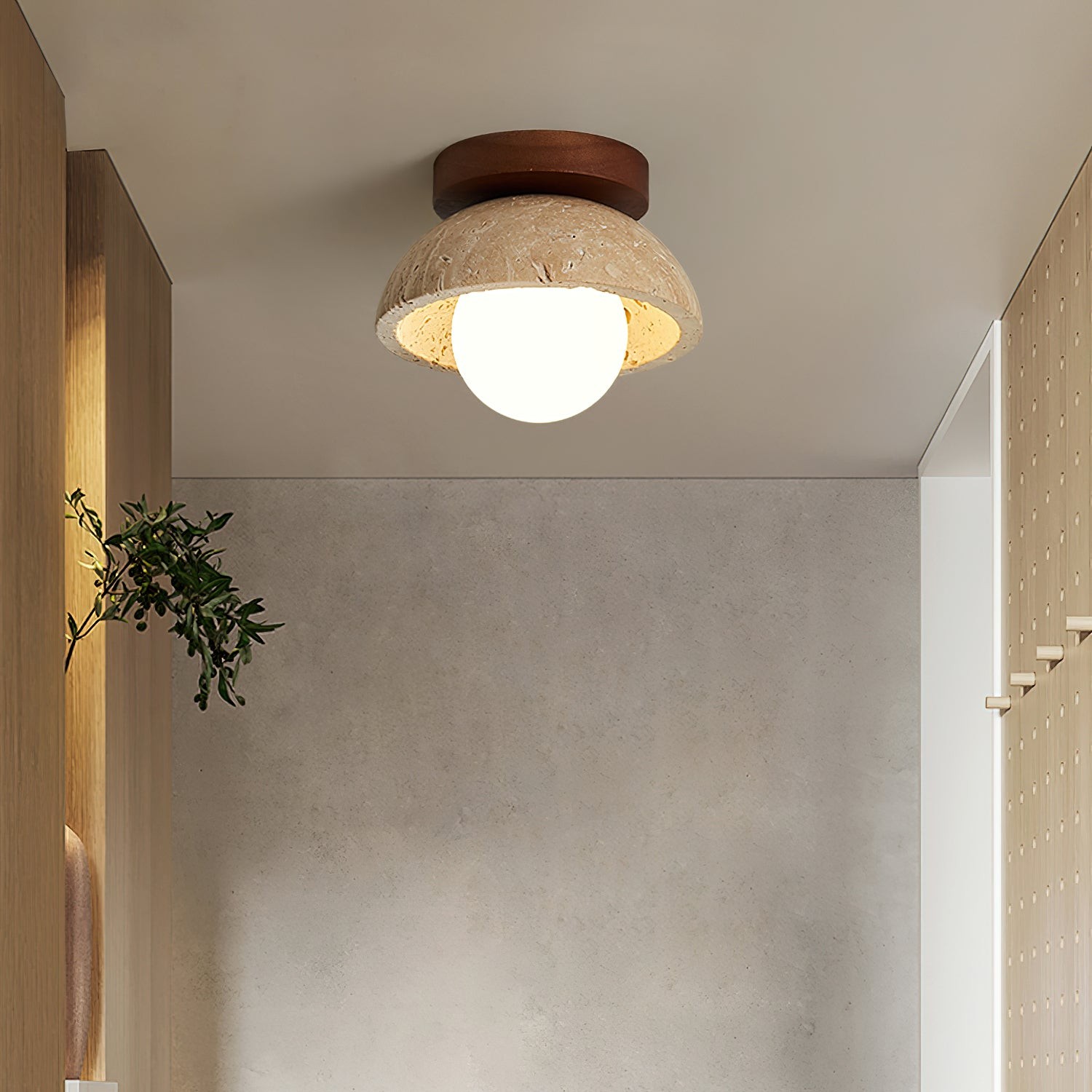 Natural Travertine Bowl Ceiling Light - Vintage for Bathroom M119