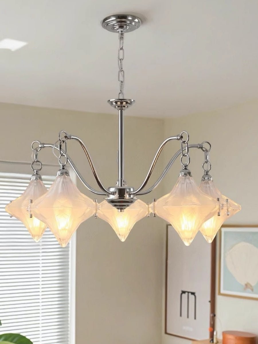 Art Deco Astris Star Chandelier - Frosted Glass Deco Fixture for Dining Room T433