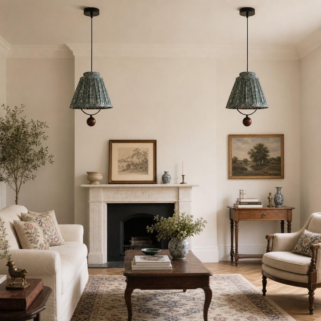 Solmire Decorative Floral Fabric Pendant Light - Metal Accent Hanging Lamp for Living Room and Dining Room T2231