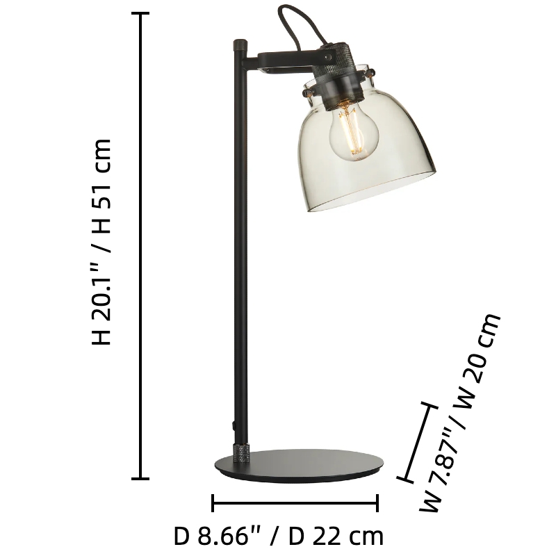 Readium Adjustable Table Lamp - Industrial Metal and Dome Glass for Bedroom and Study T871